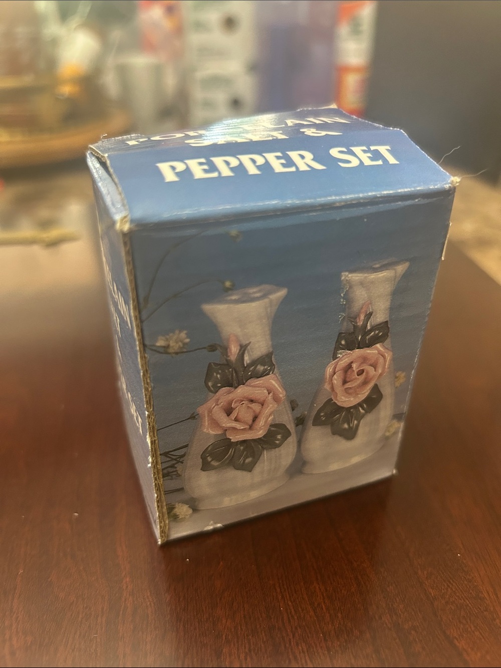 Vintage Floral Porcelain Salt & Pepper Set - White with Pink Roses
